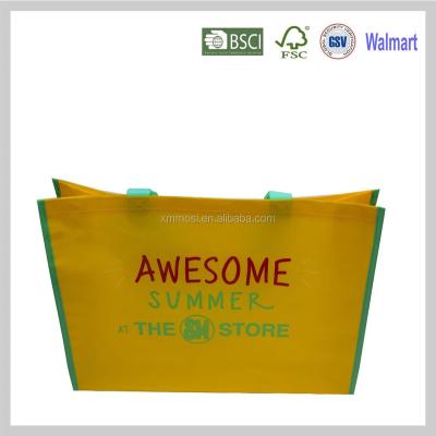 China Handled printed yellow bopp lamination porcelain used pp woven bag for shopping with pp webbing handle for sale