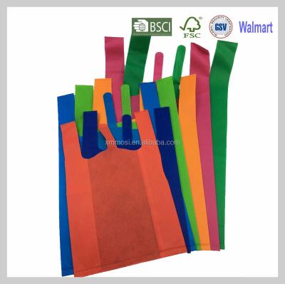 China Small Die Cut Non Woven Machine Vest Handled Ultrasonic Handled T-shirt Shopping Bag For Supermarket for sale