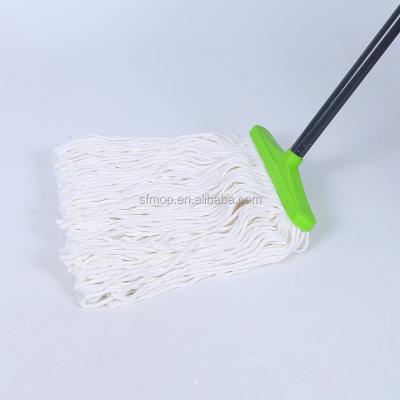 China Sustainable Milk White E2P02 Cotton Yarn Recycled Broom With T-Shape Plastic Head Household Easy Cleaning Wet Mop for sale