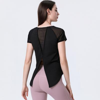 China New Breathable Ladies Short Sleeve Yoga T-shirt Fitness Sports Wear Quick Dry Mesh Merino Yoga T-shirt Athletic Tops for sale