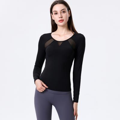 China Summer Breathable Custom Sport Clothes T-Shirt Long Sleeve Mesh Tops Stretchy Comfortable Breathable Workout Shirt Tops Sports Wear Lady for sale