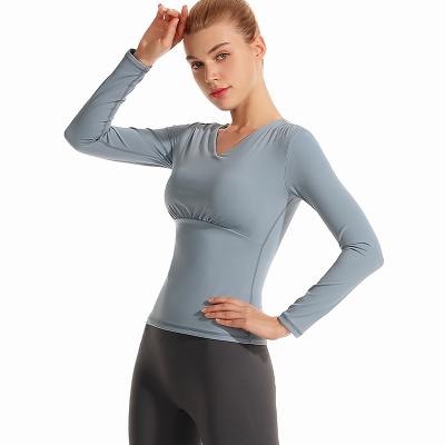 China Hanye Breathable Custom Women Long Sleeve Yoga Tops Wholesale Active Workout Sports Shirt Women Fitness Wear T-shirt Girls for sale