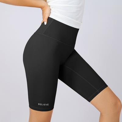 China Breathable High Waist Yoga Shorts For Women With Deep Pockets Womens Workout Biker Shorts Customize Logo Screen Print Fitness Shorts for sale