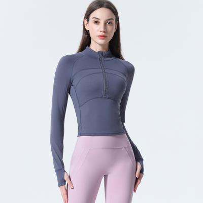 China 2022 Amazon Best Women's Best Women's Breathable Short Stretch Yoga Jacket Contrast Half Sleeve Zipper GYM Tight Diet Jackets Long for sale