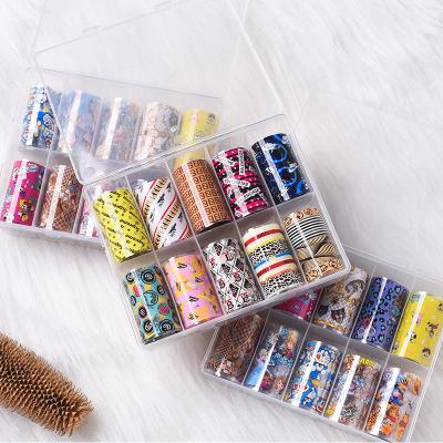 China DIY 10 Rolls Box 4X100cm Wraps Holographic AB Nail Transfer Foil Sticker Floral Butterfly Nails Adhesive Star Paper Decor for sale