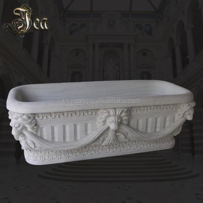 China Garden Plaza Hot Freestanding Natural Stone White Marble Bathtub With Horse Carving for sale