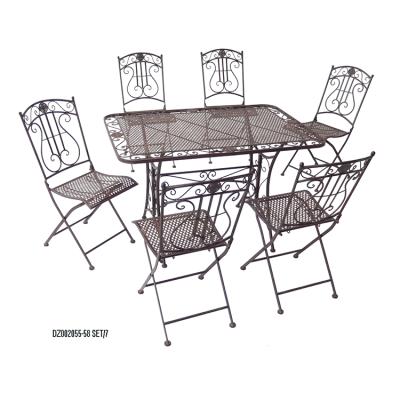 China Traditional Electric Bass 7 Piece Metal Dining Set Rect Table Fold Chair For Outdoor Yard for sale