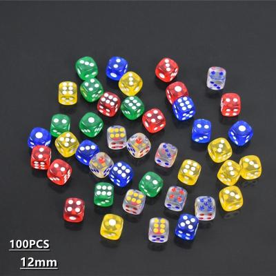 China 100PCS/12mm Color Bar KTV Transparent Acrylic Dice Mahjong Machine Round Small Round High Quality Drinking Fun Dice 12mm for sale