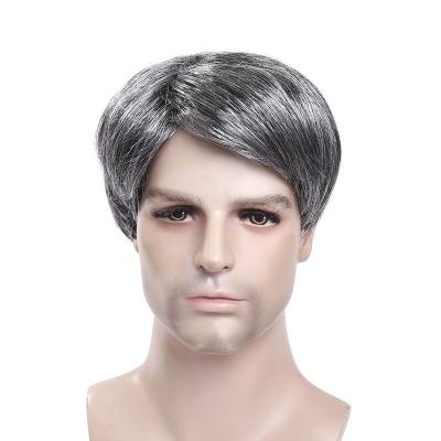 China Natural Fit Grandpa Gray Wig Men Middle-aged And Short Hair Older Headwear Straight Hair Stage Performance Props for sale