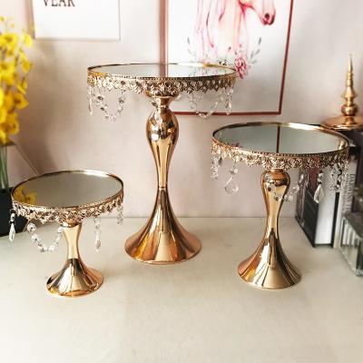 China Home.Party.Restaurant.Bar.Hotel. European gold metal iron cake stand mirror metal cake plate fruit dessert tray for wedding party decoration for sale