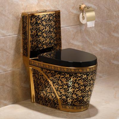 China Hot Selling Gold Hidden Luxury Bathroom One Piece Modern Floor Standing WC Ceramic Black Toilet Cistern Fashion for sale