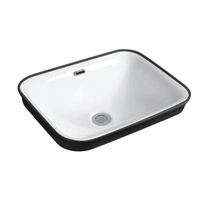 China Modern European Black Edge Sanitary Rectangular Wash Basin Bathroom Ceramic Countertops Sink for sale