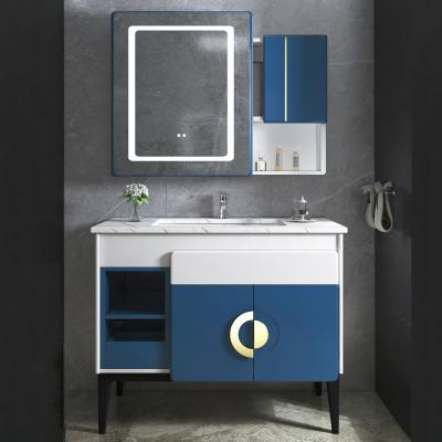 China Modern European Cheap Waterproof Mirror Furniture Cabinet Bathroom Solid Wood Vanity for sale