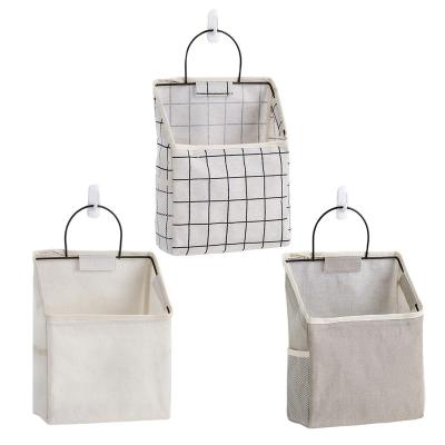 China Stocked 3 Pack Fabric Wall Hanging Storage Caddy Bag Over The Door Pouch Organizer for sale