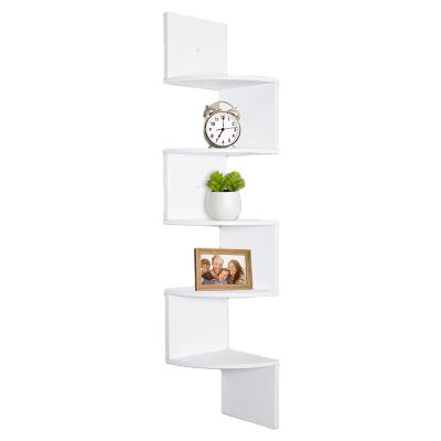 China Stocked Custom Corner Shelf Unit Wall Mount 5 Tier Wood Floating Shelves for sale