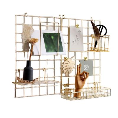 China Stocked Custom Photo Display Wall Storage Organizer Gold Wall Grid Metal Panel for sale