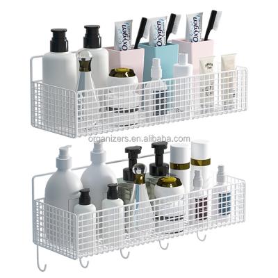 China Stocked Diversified No Drill Metal Wall Mount Storage Basket with Hook for sale