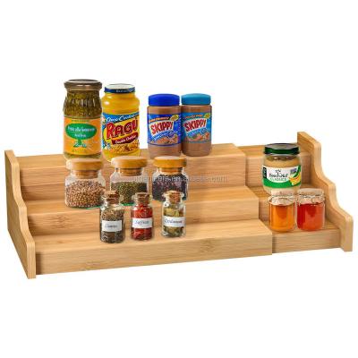 China Stocked Custom seasoning organizer kitchen spice jar rack set revolving Bamboo spice organizer for sale