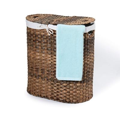 China Stocked Oval woven double cover removable canvas lined sorting laundry basket for sale