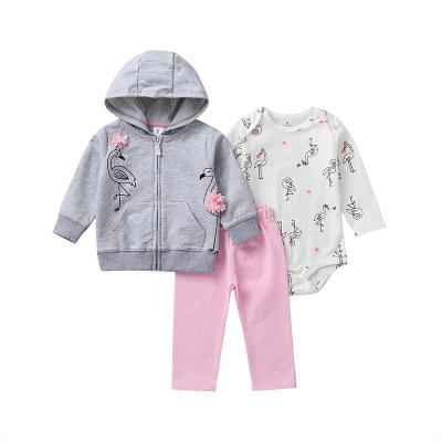 China Breathable Cute Long Sleeve Newborn Baby Clothes Zipper Design Infant 3Pcs Baby Clothing Sets for sale