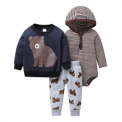 China Breathable Baby Romper Cartoon 3Pcs Loungewear Baby Overalls Sets Romper Baby Clothes Wholesale for sale