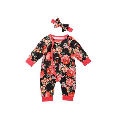 China Anti-Shrink Flowers Printing Girls Clothing Sets Full Sleeve Baby Clothes Jumpsuit Baby Clothing Sets for sale