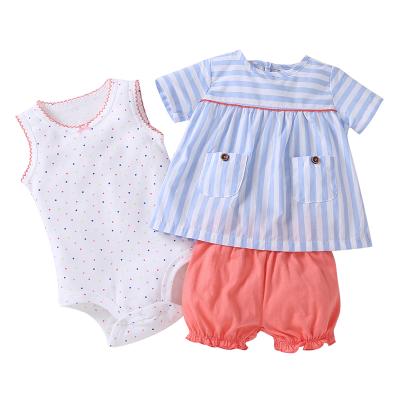 China Cotton Baby Romper Summer Baby Jumpsuit 3Pcs Cute Breathable Baby Clothing Set for sale