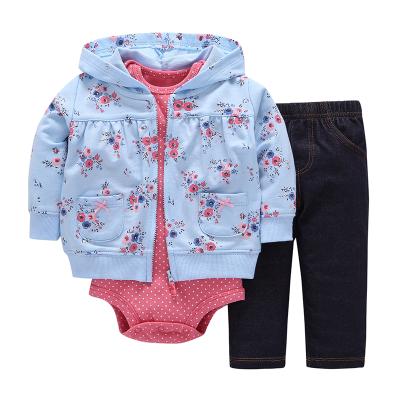 China Hot Selling Breathable Baby Jacket 3Pcs Set Unique Baby Clothes Soft Newborn Boy Romper for sale