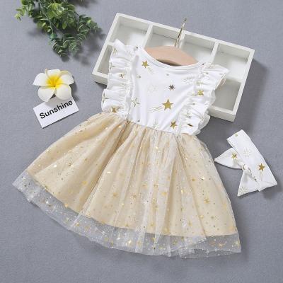 China 2021 Anti-wrinkle hot sellig children's summer clothes baby lace dress with ruffle sleeve for sale