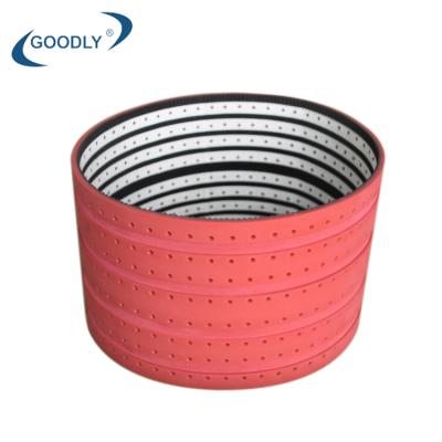 China Factory customized industrial drive cog red rubber coatig belt with spline and holes for sale