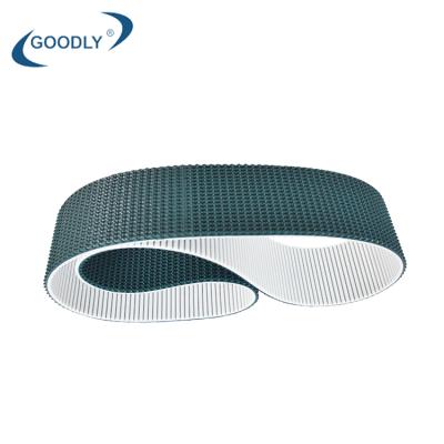 China High Friction Rough Cover Sealing Cardboard Industrial Endless Toothed PU Synchronous Belt With Dark Green PVC Pattern for sale