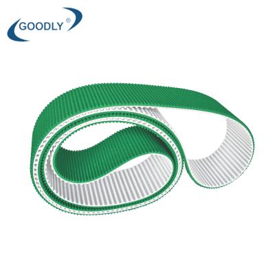 China T10 soft wear-resistant rubber material grass pattern liner PU green rubber toothed white steel rope belt for cartons sealing machine for sale