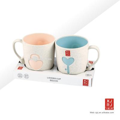 China With Handle China Suppliers Heart Lock Pattern Coffee Milk Cups Wheat Straw Plastic Drinking Cup With Handle for sale