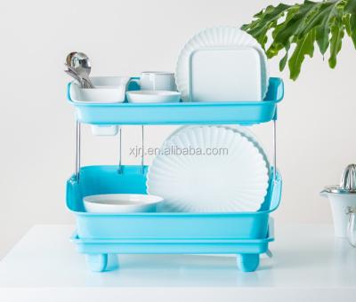 China Factory Direct Selling Good Quality Kitchen Countertop Organizer Plastic Dish Drainer Rack Two Row Dish Rack Dish Drainer Rack for sale