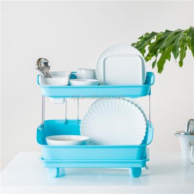 China Sustainable high quality eco-friendly household used 2 tier kitchen pink plastic dish drainer rack for sale for sale