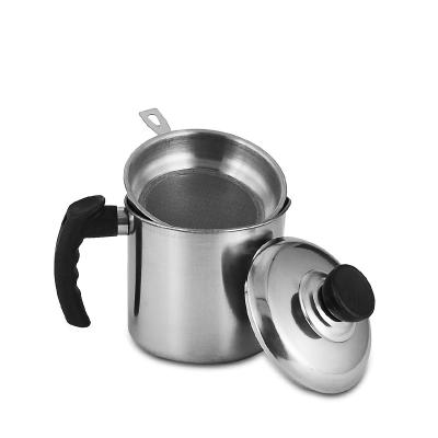 China Viable Separator Kitchen 410 Stainless Steel Lid Strainer Pot Oil Filter Cup for sale