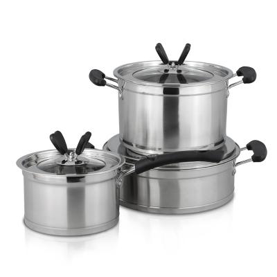 China New Sustainable Heavy Duty Stainless Steel Pots Prestige Kitchen Stick Non Minded Stainless Steel Cookware Set Cooking for sale