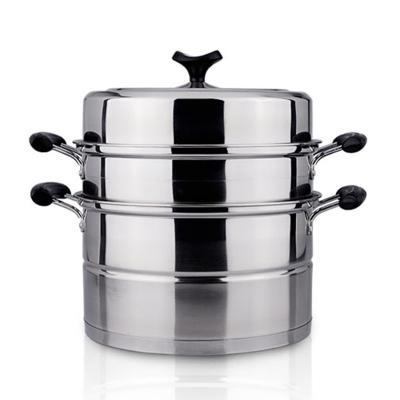 China Kitchen Sustainable European Style Gas Food Steamer Accessories Large Stainless Steel Three Tier Cooking Pot for sale