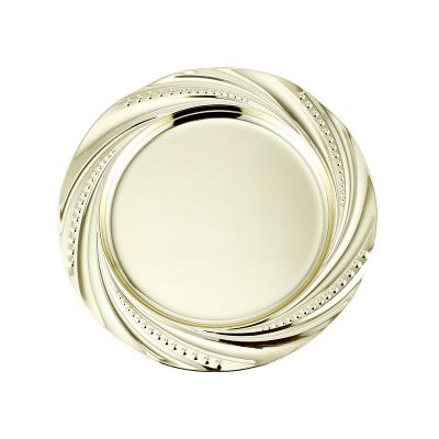 China Party Sustainable Dinner Wedding Server Decoration Gold Round Stainless Steel Charger Plates With Beaded Rim for sale