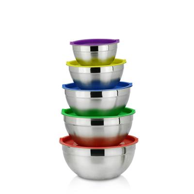 China OEM Manufacturer Wholesale Best Selling 5 PCS Sustainable Stainless Steel Salad Food Bowl Set With Colorful Lids for sale