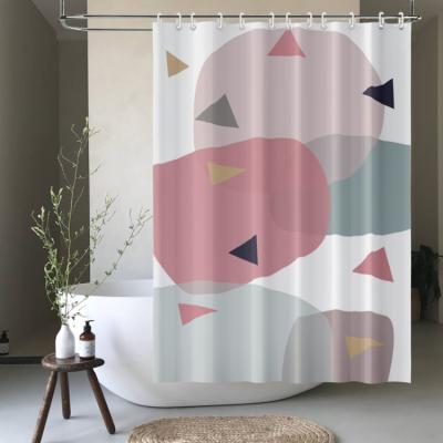 China Sustainable Waterproof White Pink Blue Geometric Ellipse Triangle Shower Curtain 72x72 Inches lrregular for sale