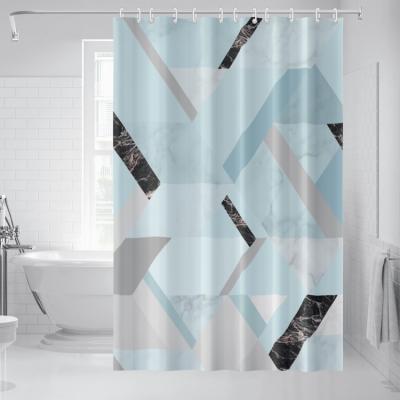 China Viable Abstract Factory Price Boho Blue Marble Geometric Shower Curtain Bathroom for sale