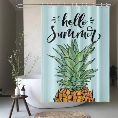 China Sustainable Spring Summer Fruit Large Pineapple Printed Shower Curtain With Hooks And Rings for sale