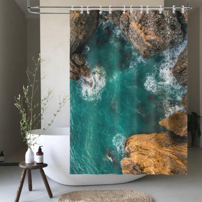 China Viable Custom Polynesian Digital Print Blue Shower Curtain For Shower Room for sale