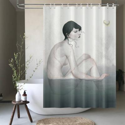 China New Sustainable Anti Mold Anti Bacterial Women Portrait Waterproof Shower Curtain for sale