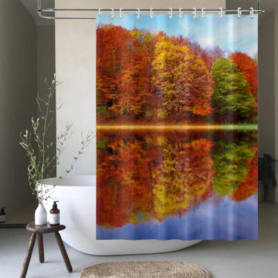 China Sustainable Instock Forest Digital Printing Bathroom Textile Fabric Polyester Shower Curtain 72x72 Inches for sale