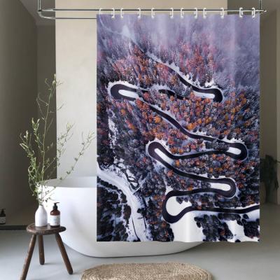 China Sustainable Nordic Snow Scene Dark Color Print Shower Curtain For Bathroom Toilet for sale