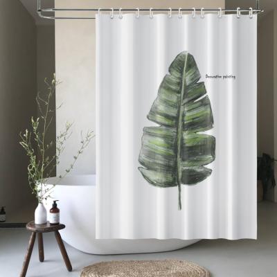 China Sustainable Plantain Leaf Green Simplicity Bathroom Decorative Painting Shower Curtain for sale