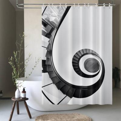 China Sustainable Modern Pattern Black White 3d Polyester Printed Polyester Shower Curtain 180x180cm for sale