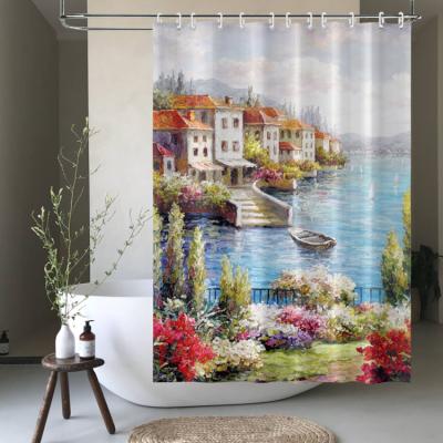 China Sustainable Luxury Venice 3d Oil Painting Printed Polyester Toilet Shower Curtain 72x72 Inches for sale